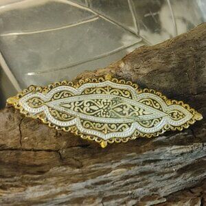 Antique Vintage Damascene Art Deco Gold Tone Silver Filigree Bar Brooch Pin FLAW